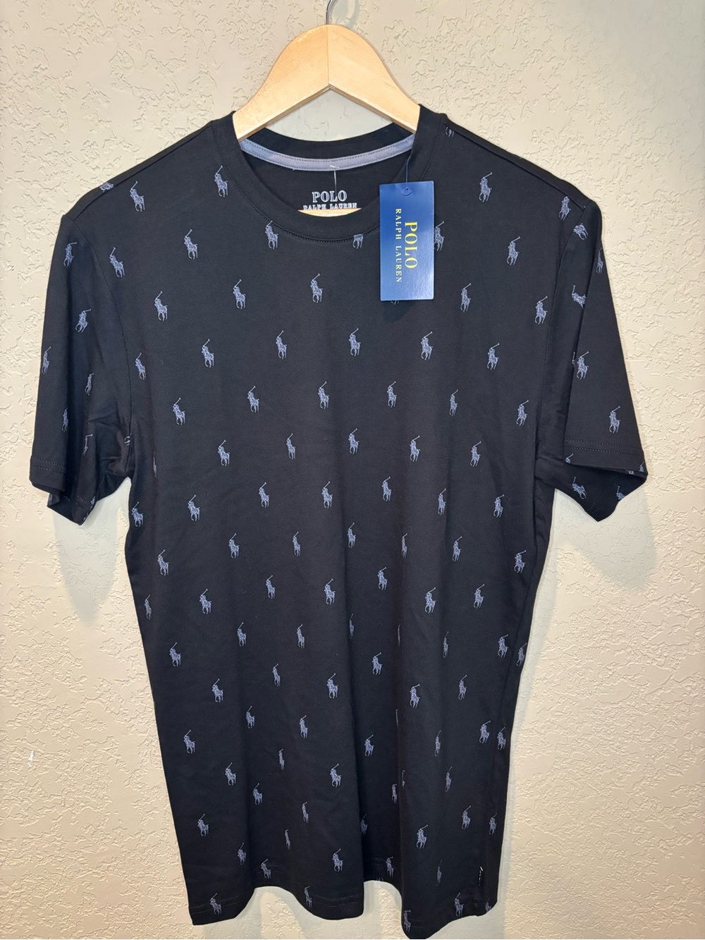 Polo by Ralph Lauren Black Tee with Allover Navy Pony Logos
